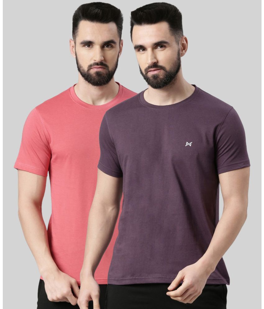     			Force NXT Cotton Blend Regular Fit Solid Half Sleeves Men's T-Shirt - Multicolor ( Pack of 2 )