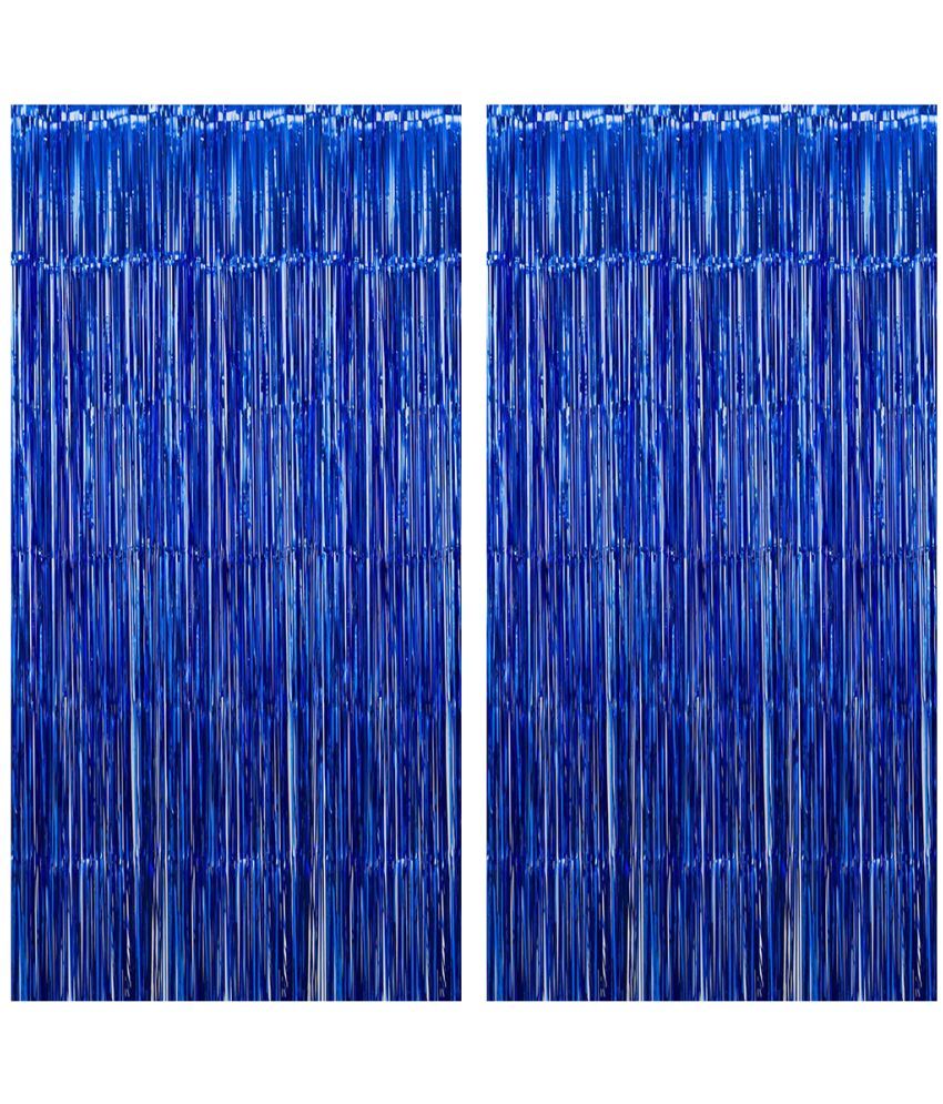     			Fringe Blue Foil Curtain (Pack of 2) for Backdrop Birthday Anniversary Wedding Bachelorette Party Decoration, Kit, Combo