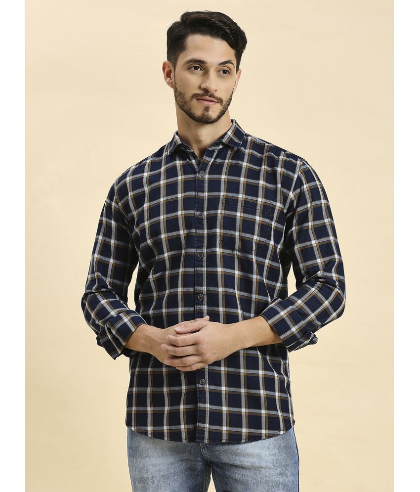     			HJ HASASI 100% Cotton Slim Fit Checks Full Sleeves Men's Casual Shirt - Navy ( Pack of 1 )