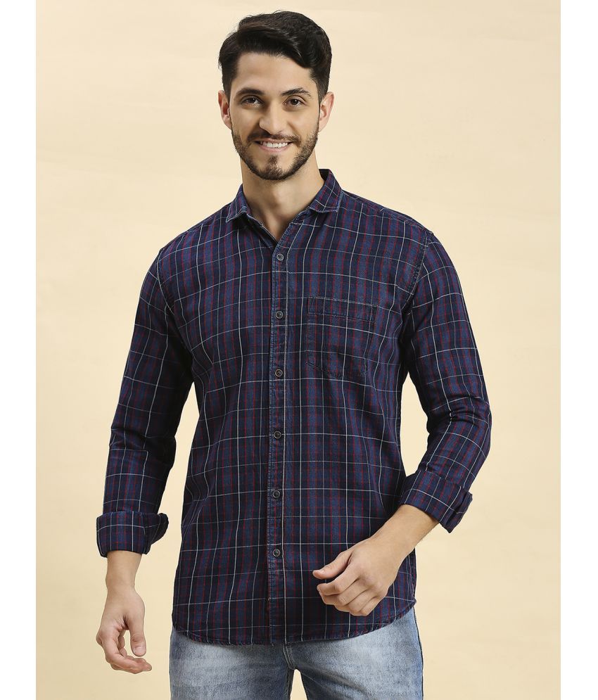     			HJ HASASI 100% Cotton Slim Fit Checks Full Sleeves Men's Casual Shirt - Navy ( Pack of 1 )