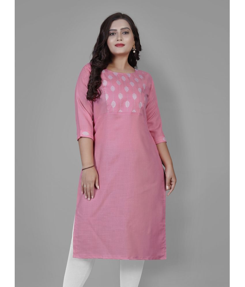     			Hetsa Cotton Blend Embroidered Straight Women's Kurti - Pink ( Pack of 1 )