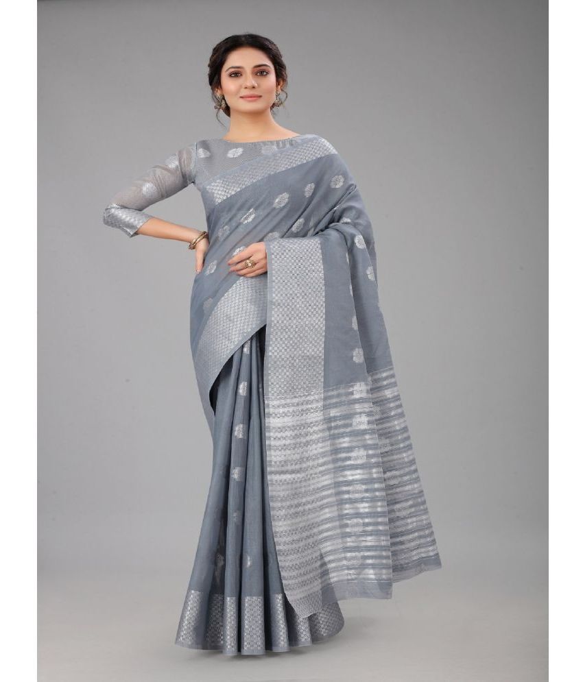     			JULEE Cotton Silk Embellished Saree With Blouse Piece - Grey ( Pack of 1 )