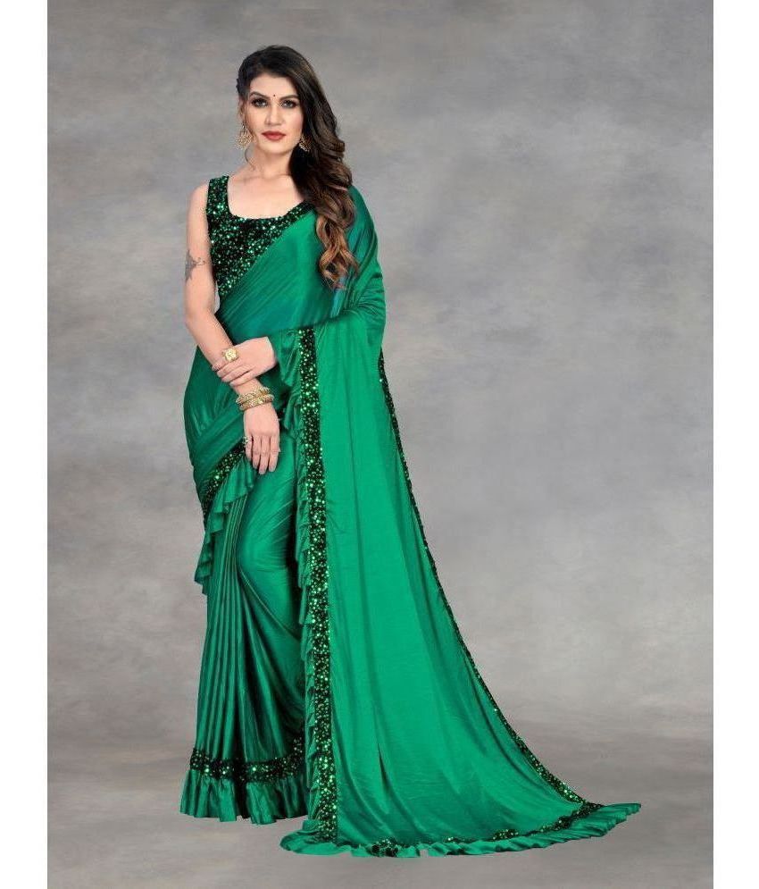    			JULEE Lycra Embellished Saree Without Blouse Piece - Green ( Pack of 1 )