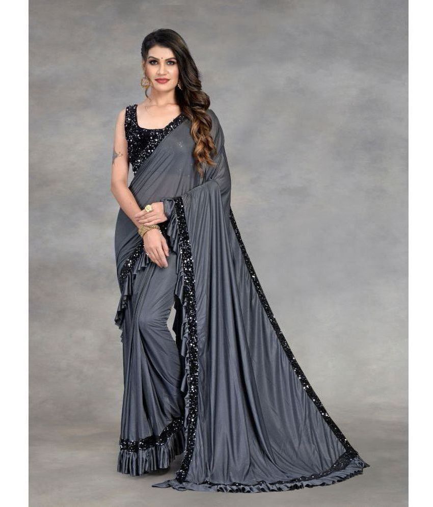     			JULEE Lycra Embellished Saree Without Blouse Piece - Grey ( Pack of 1 )