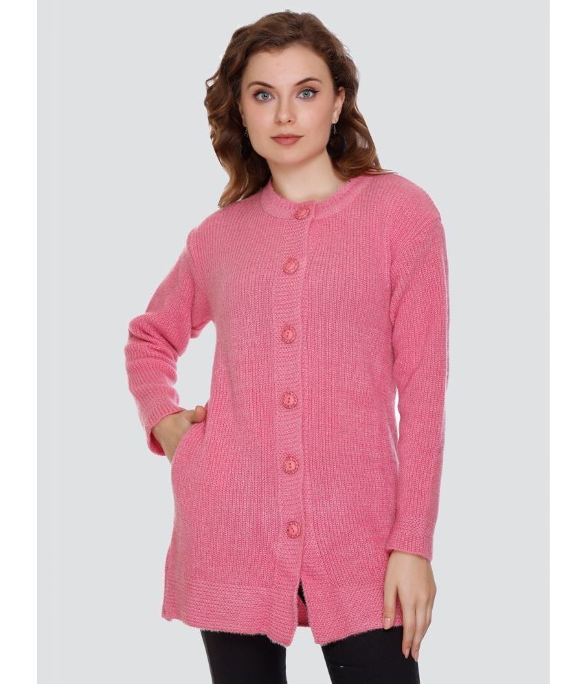     			Nitsline Acrylic Round Neck Women's Buttoned Cardigans - Pink ( Single )