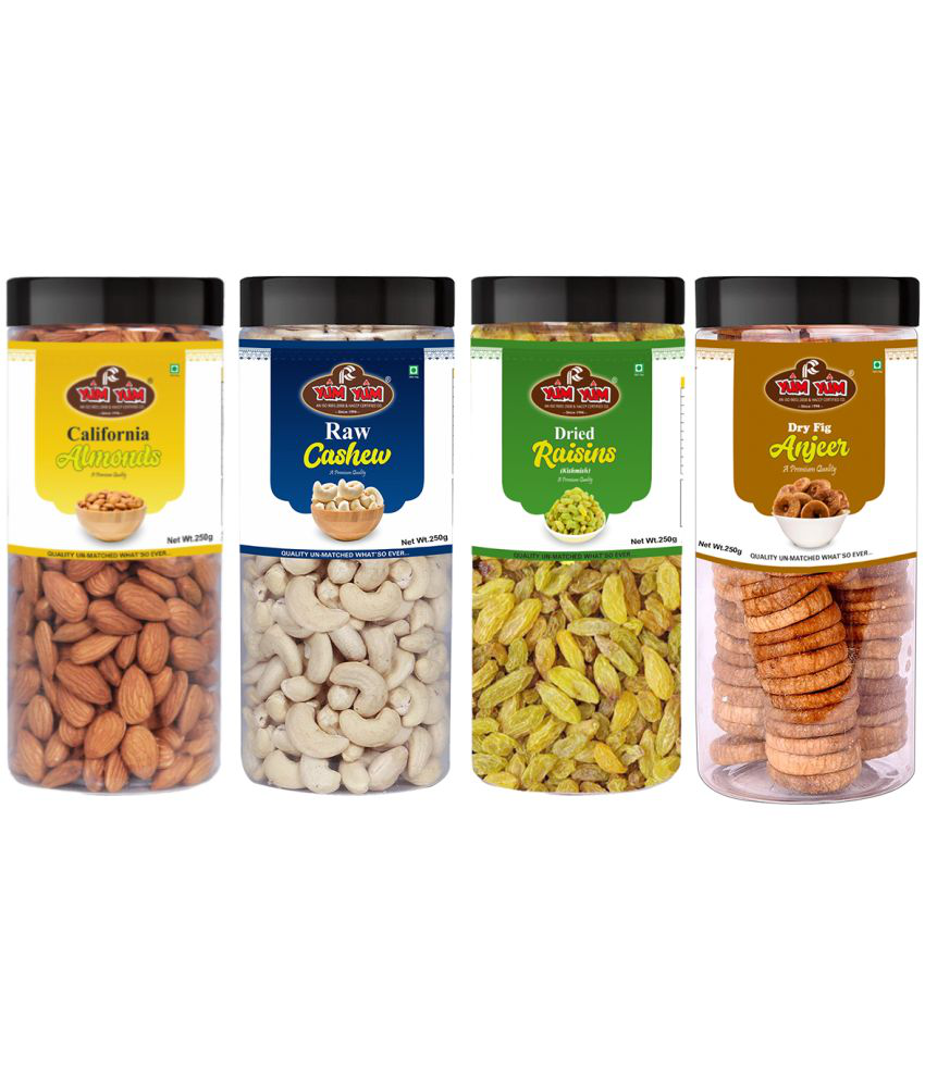     			YUM YUM Dry Fruits Combo Pack 1Kg (Almonds 250g,Cashew 250g,Raisins 250g, Anjeer Figs 250g) Jar Each