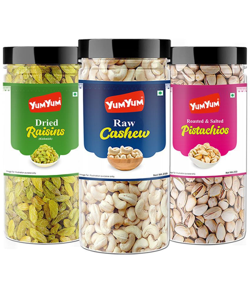     			YUM YUM Dry Fruits Combo Pack 750g (Cashew 250g,Pista 250g,Raisins 250g) Jar Each