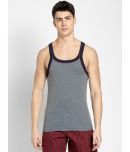 Jockey US54 Men Super Combed Cotton Rib Square Neckline Printed Gym Vest - Grey Melange & Ink Blue