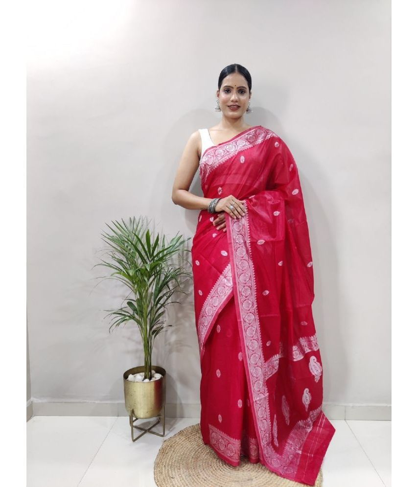     			Aika Cotton Silk Printed Saree With Blouse Piece - Red ( Pack of 1 )