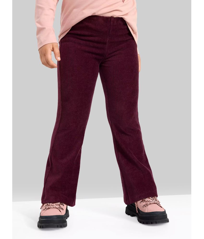     			Girls Burgandy Flared Corduroy Parallel Trousers