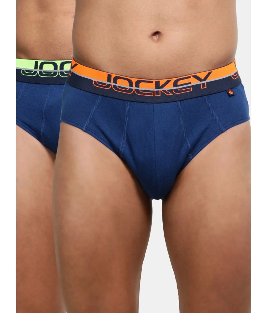     			Jockey FP01 Men Super Combed Cotton Solid Brief with Ultrasoft Waistband - Estate Blue (Pack of 2)