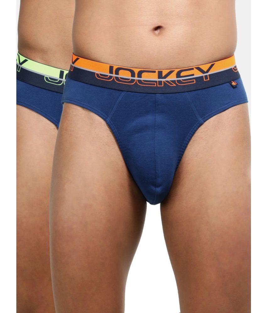     			Jockey FP02 Men Super Combed Cotton Rib Solid Brief with Ultrasoft Waistband-Estate Blue (Pack of 2)