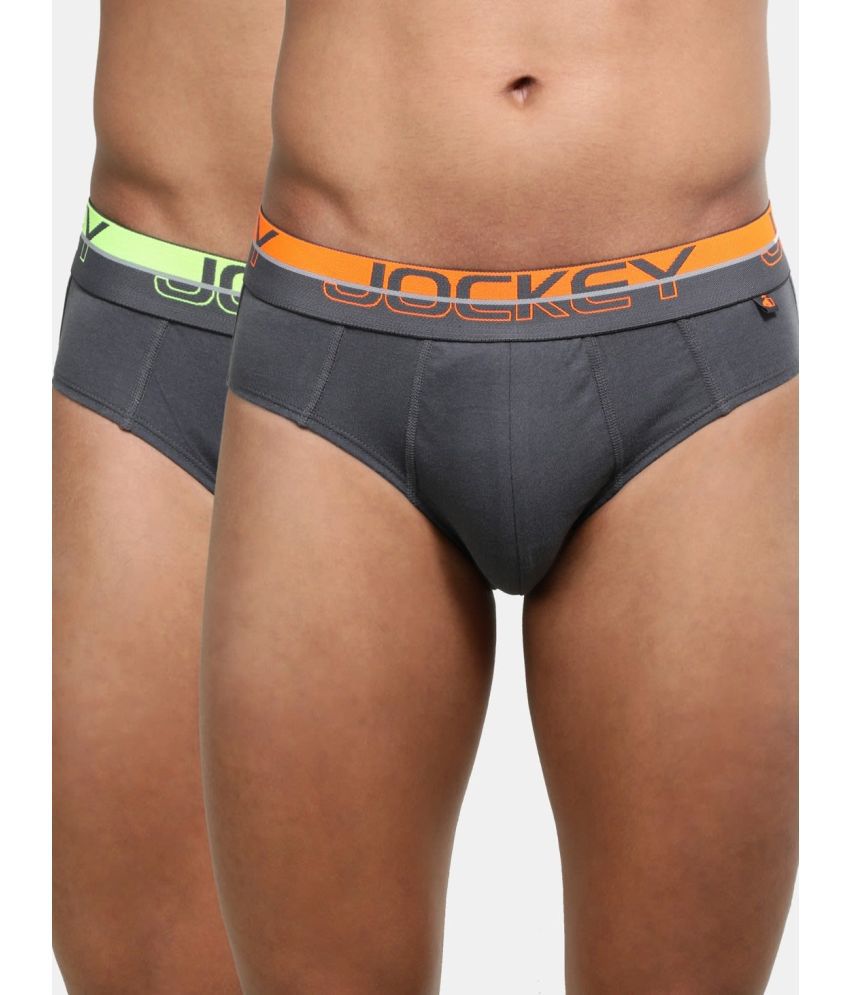     			Jockey FP01 Men Super Combed Cotton Solid Brief with Ultrasoft Waistband - Asphalt (Pack of 2)