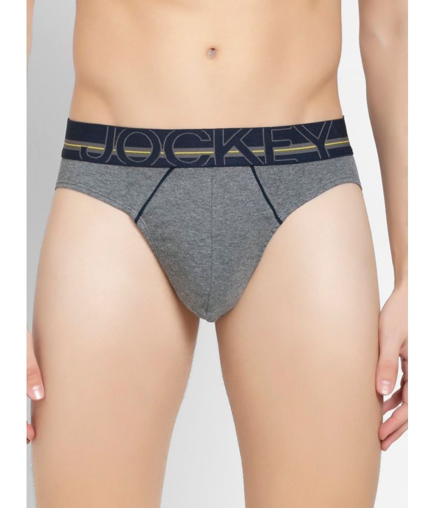     			Jockey US17 Men Super Combed Cotton Rib Solid Brief with Ultrasoft Waistband - Mid Grey (Pack of 2)