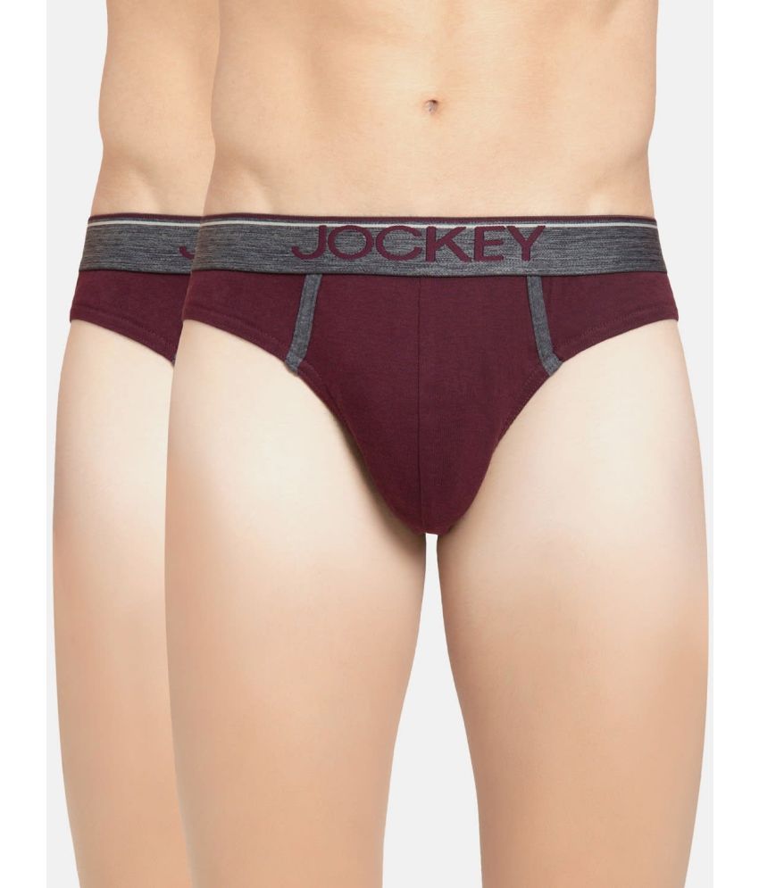     			Jockey 8044 Men Super Combed Cotton Rib Solid Brief with Ultrasoft Waistband - Wine (Pack of 2)