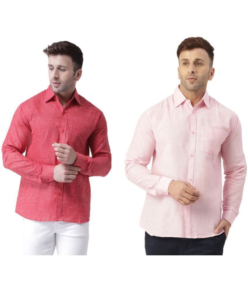     			KLOSET By RIAG 100% Cotton Regular Fit Self Design Full Sleeves Men's Casual Shirt - Pink ( Pack of 2 )
