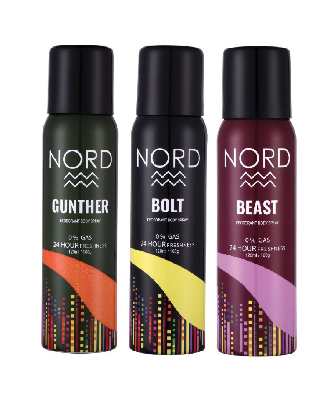     			NORD Deodorant Body Spray - Gunther, Bolt and Beast 120 ml each (Pack of 3)