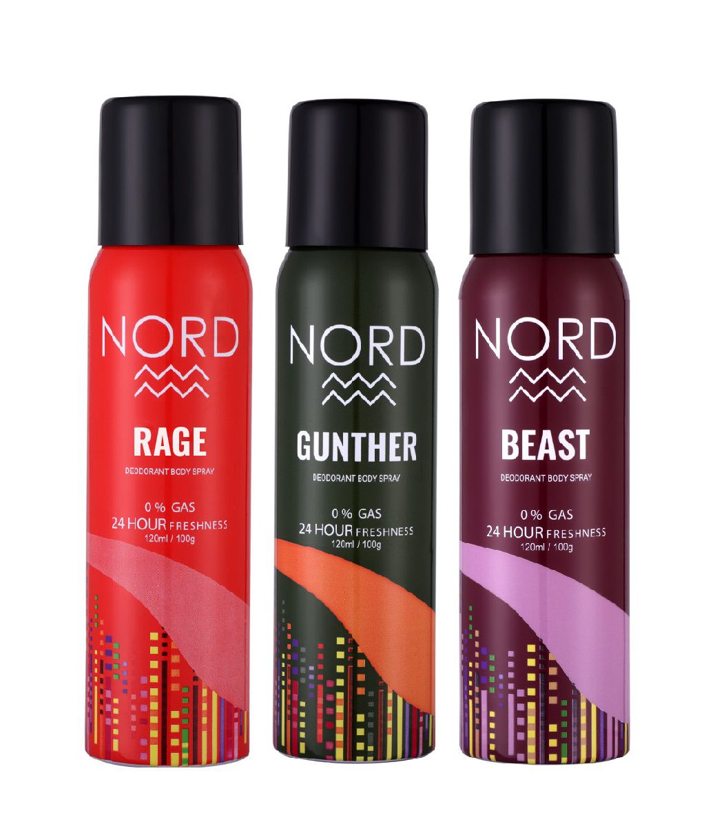     			NORD Deodorant Body Spray - Rage, Gunther and Beast 120 ml each (Pack of 3)