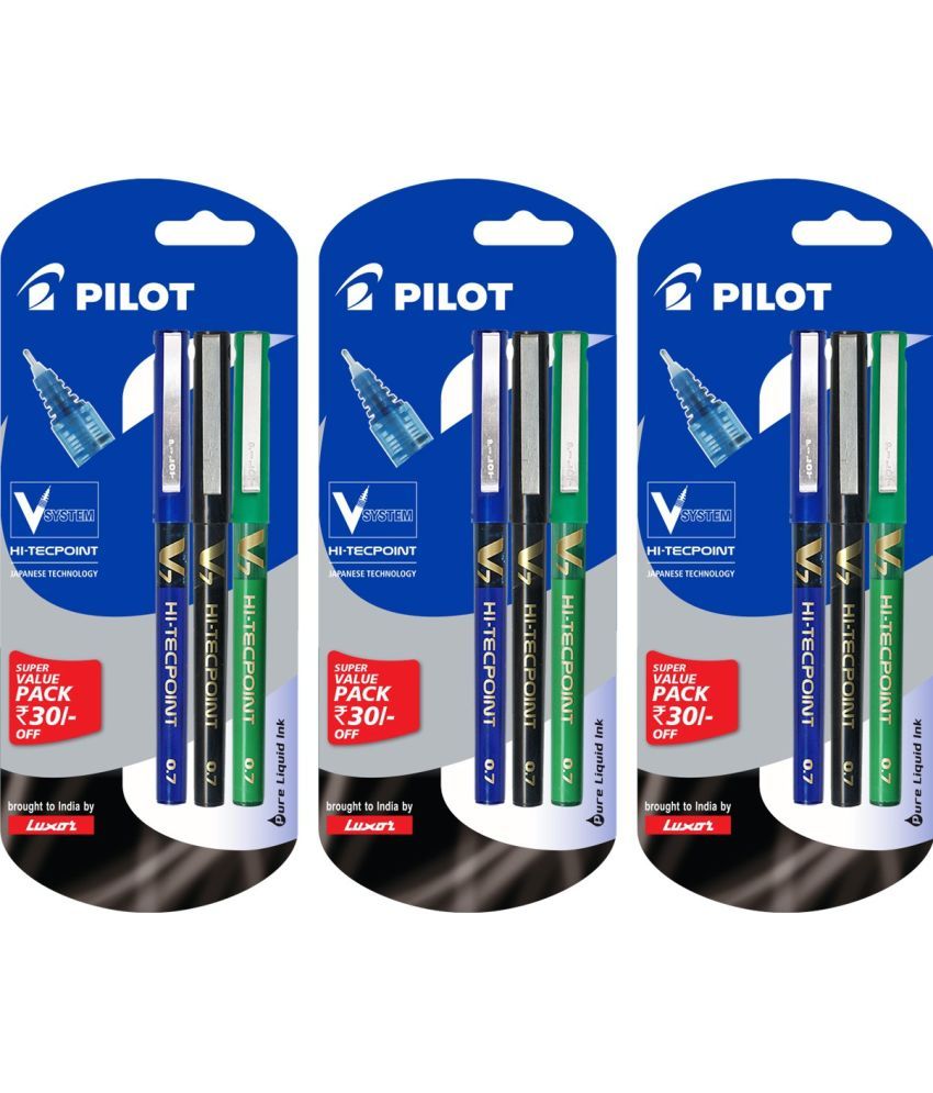     			Pilot Hi-Tecpoint V7 Blue 3, Black 3 and Green 3