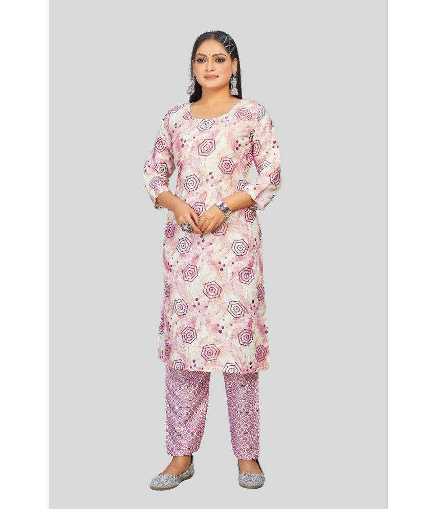     			Sitanjali Lifestyle Cotton Blend Printed Straight Women's Kurti - Pink ( Pack of 1 )