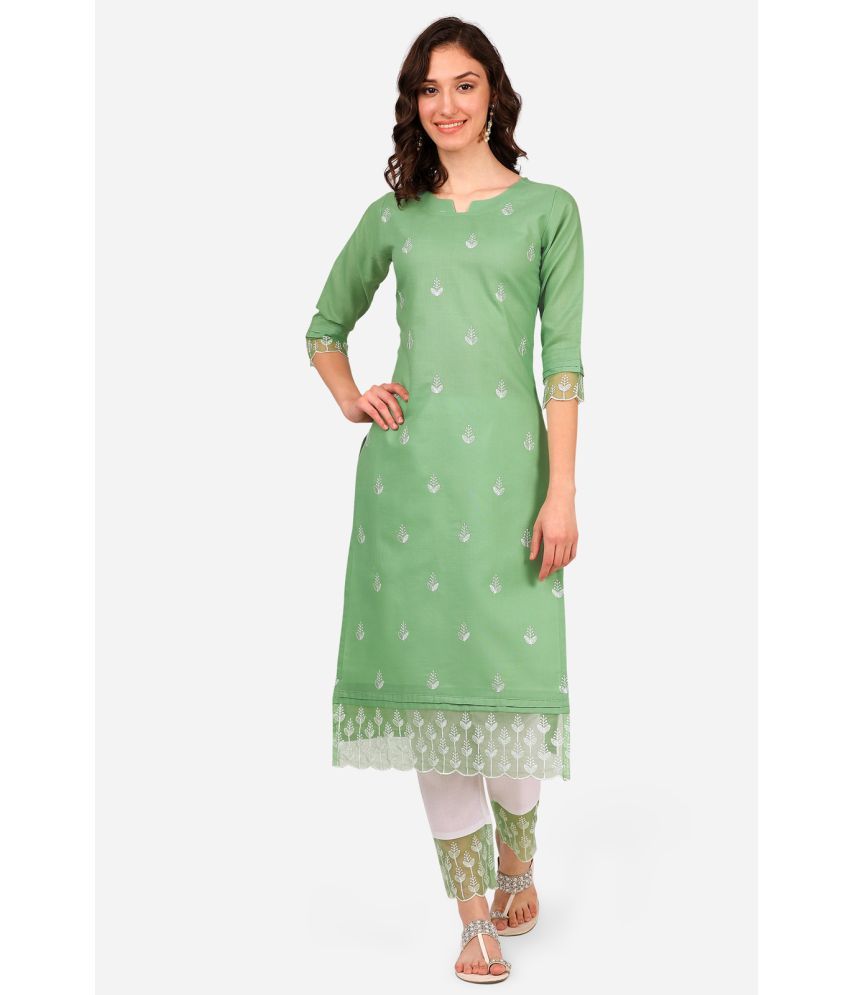     			Style Samsara Cotton Blend Embroidered Kurti With Pants Women's Stitched Salwar Suit - Turquoise ( Pack of 1 )