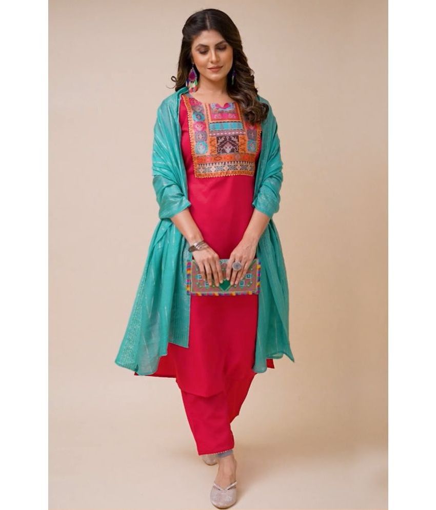     			Style Samsara Crepe Printed Kurti With Pants Women's Stitched Salwar Suit - Pink ( Pack of 1 )