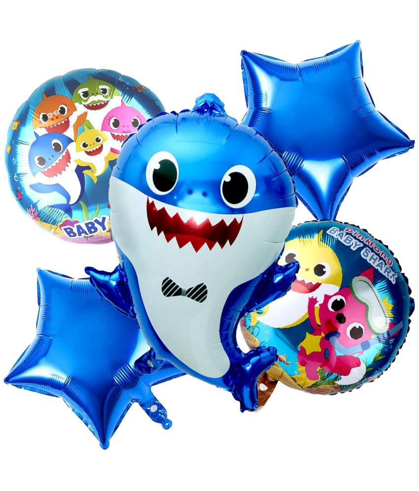     			Urban Classic Blue Baby Shark theme Foil Balloon for birthday Party Decoration (Multicolour) 5 Pieces
