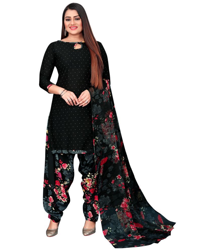     			WOW ETHNIC Unstitched Crepe Printed Dress Material - Black ( Pack of 1 )