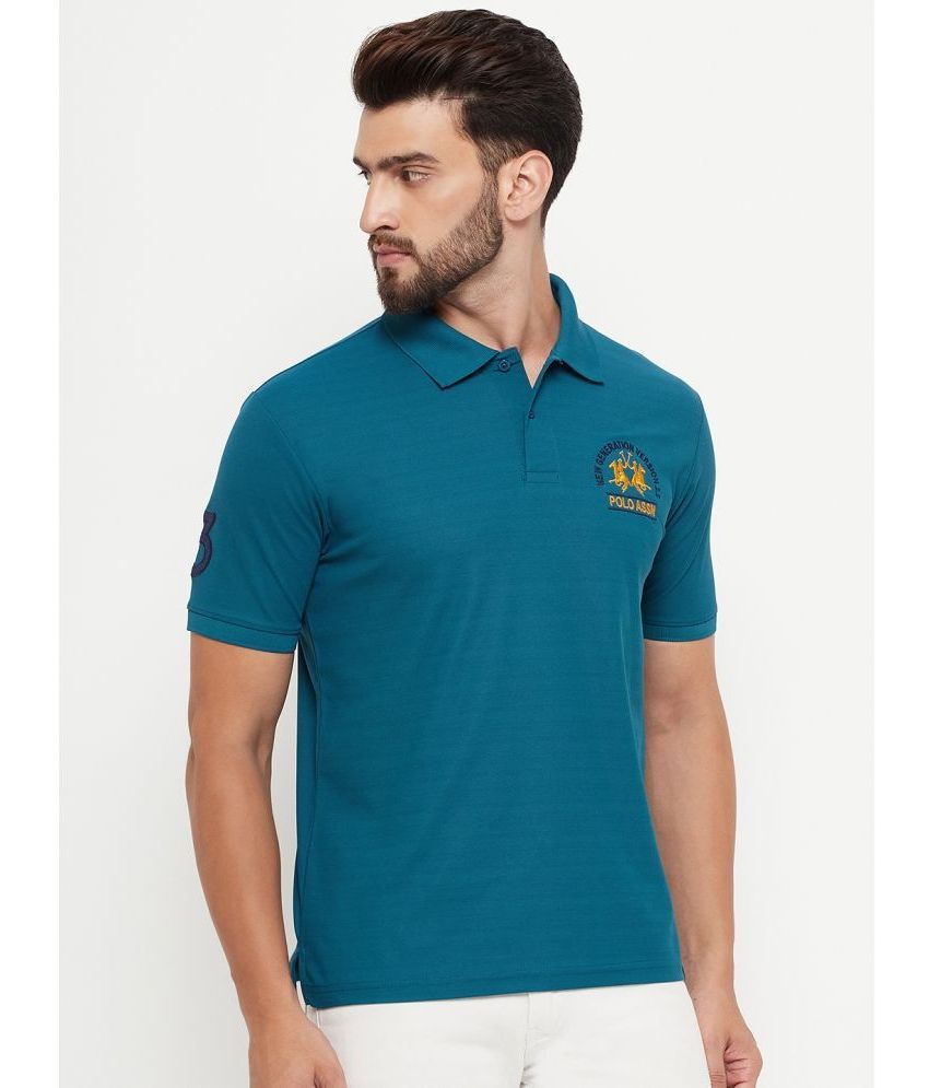     			renuovo Cotton Blend Regular Fit Embroidered Half Sleeves Men's Polo T Shirt - Teal Blue ( Pack of 1 )