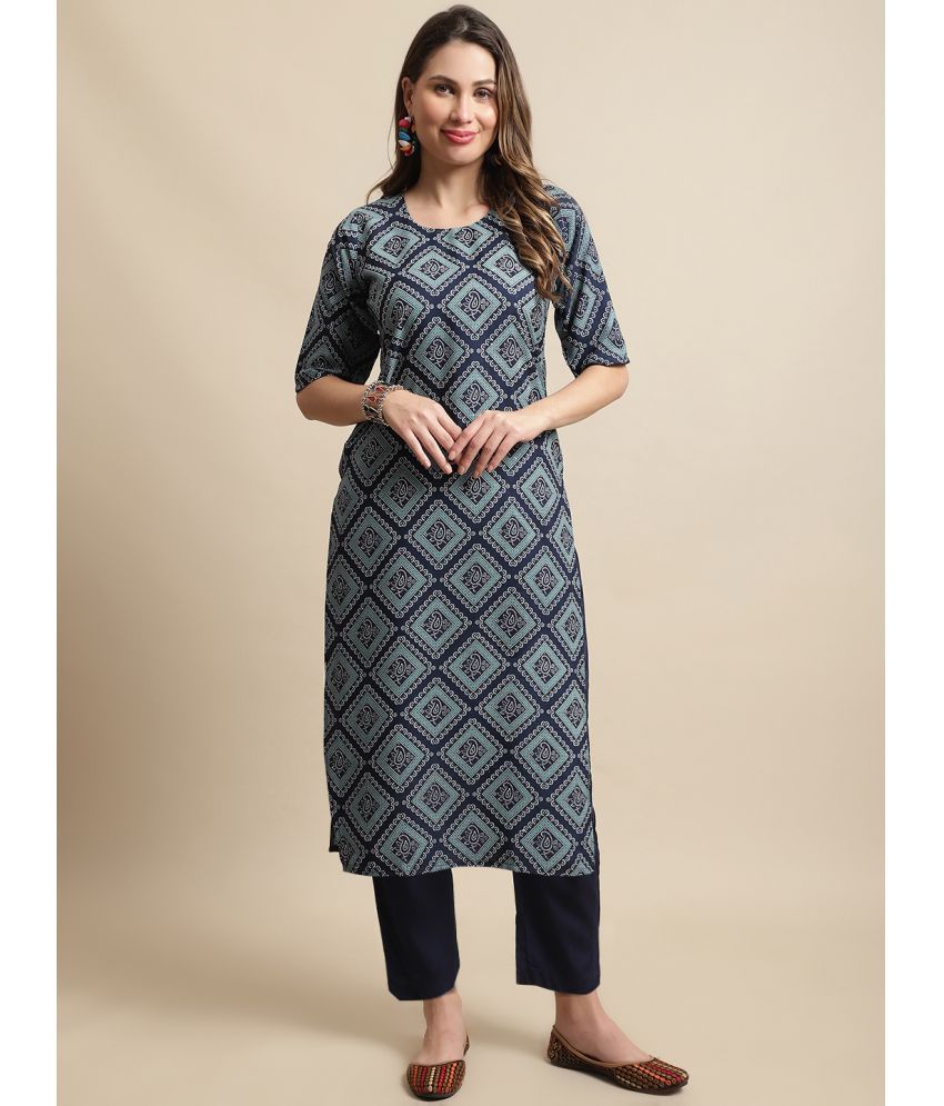     			1 Stop Fashion Crepe Printed Straight Women's Kurti - Blue ( Pack of 1 )