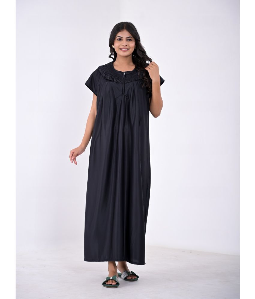     			Apratim Black Satin Women's Nightwear Nighty & Night Gowns ( Pack of 1 )