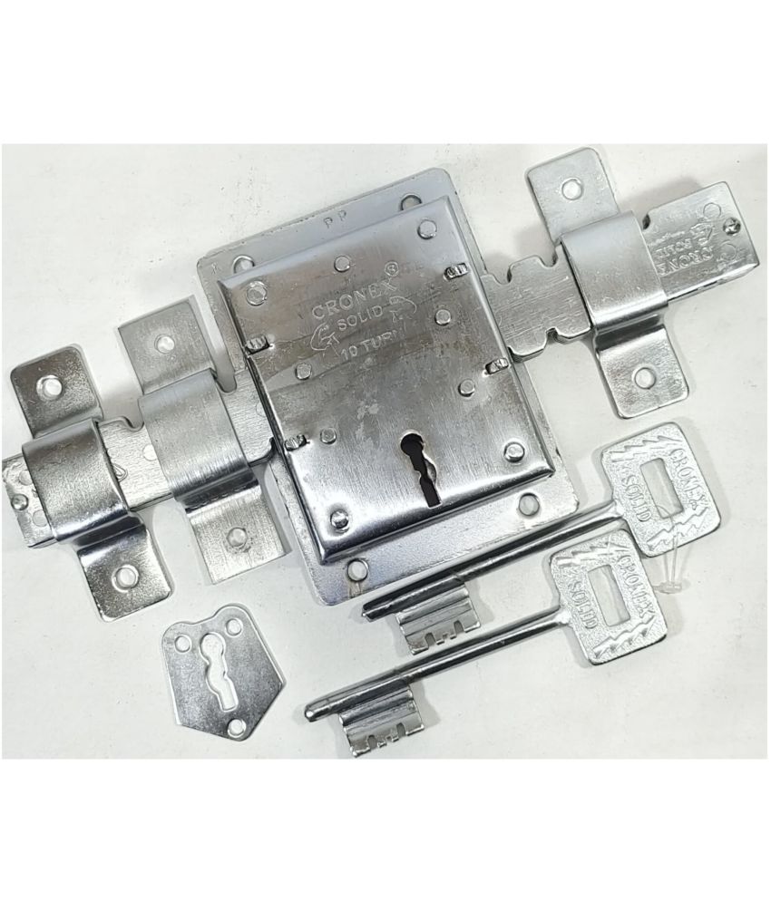     			CRONEX (Solid) Zig-Zag Heavy Duty 10 Turn Operation Iron Gate/Wooden/Main Door Lock Set (Silver)