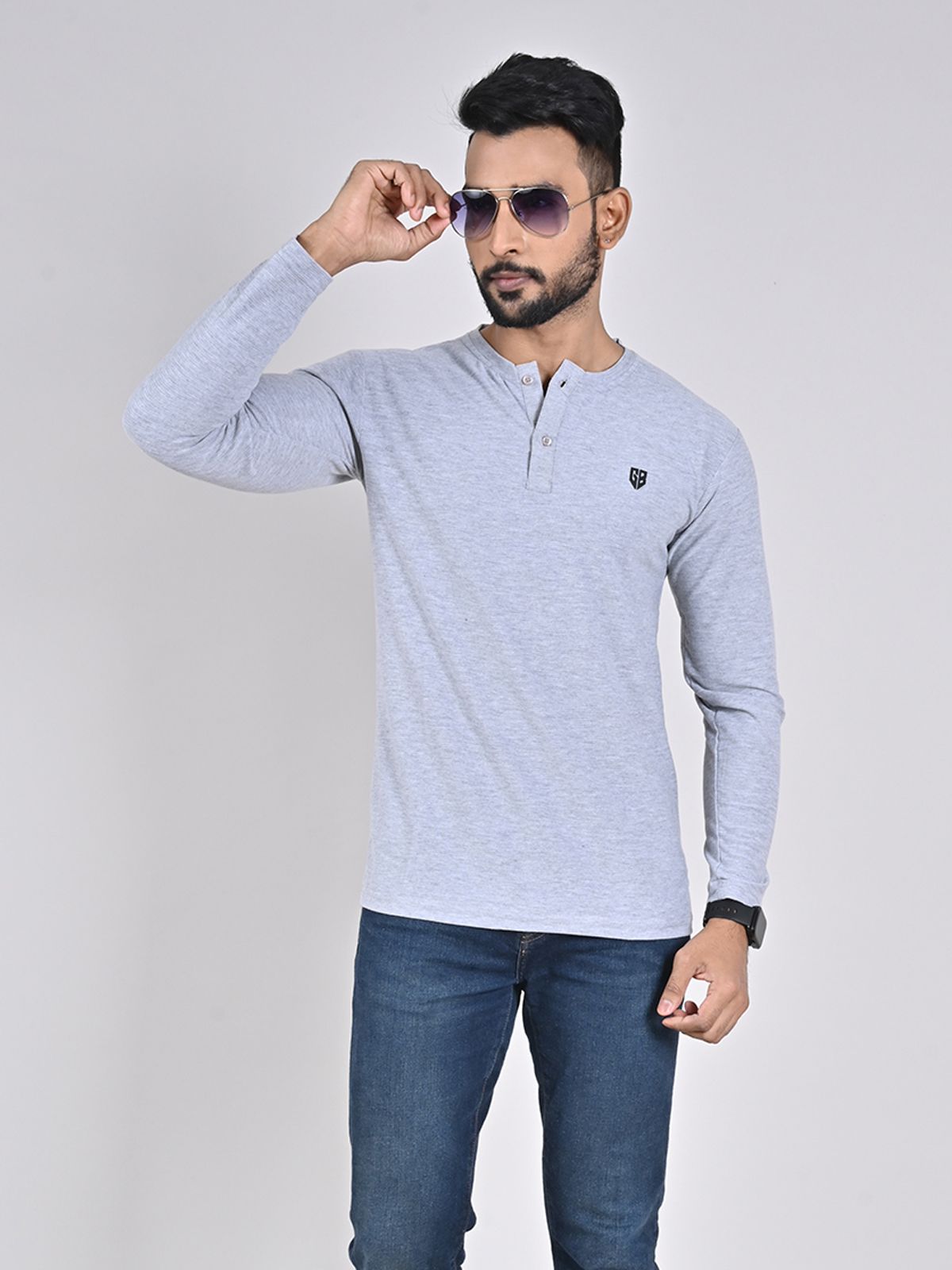     			GAME BEGINS Cotton Regular Fit Self Design Full sleeves Men's T-Shirt - Grey ( Pack of 1 )