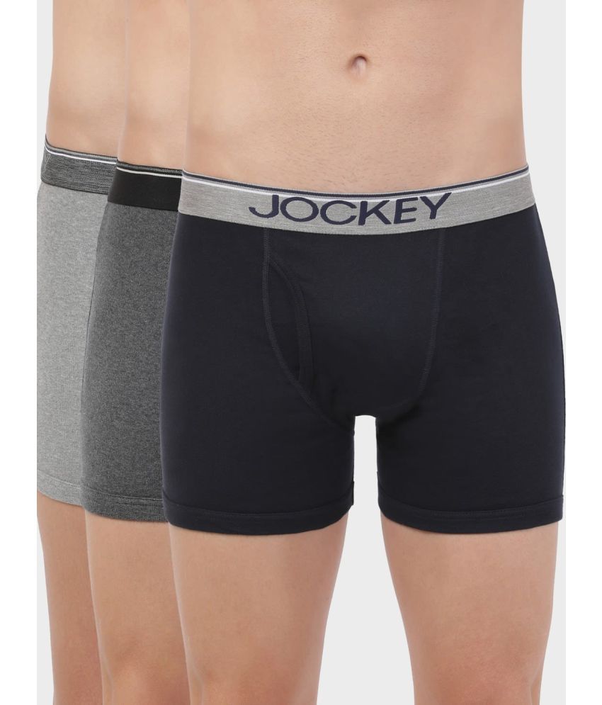     			Jockey 8009 Men Super Combed Cotton Rib Solid Boxer Brief - Navy-Charcoal-Grey (Pack of 3)