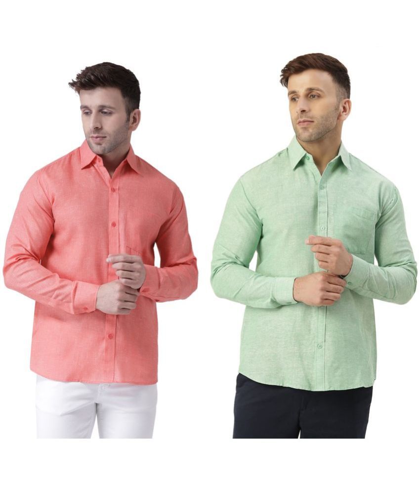     			KLOSET By RIAG 100% Cotton Regular Fit Self Design Full Sleeves Men's Casual Shirt - Green ( Pack of 2 )