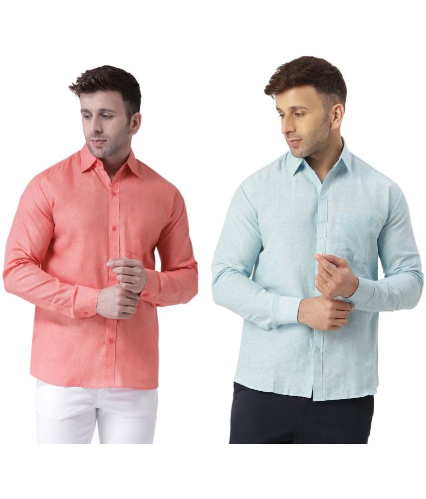     			KLOSET By RIAG 100% Cotton Regular Fit Self Design Full Sleeves Men's Casual Shirt - Light Blue ( Pack of 2 )