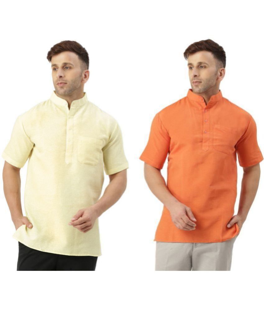     			KLOSET By RIAG Orange Cotton Men's Shirt Style Kurta ( Pack of 2 )