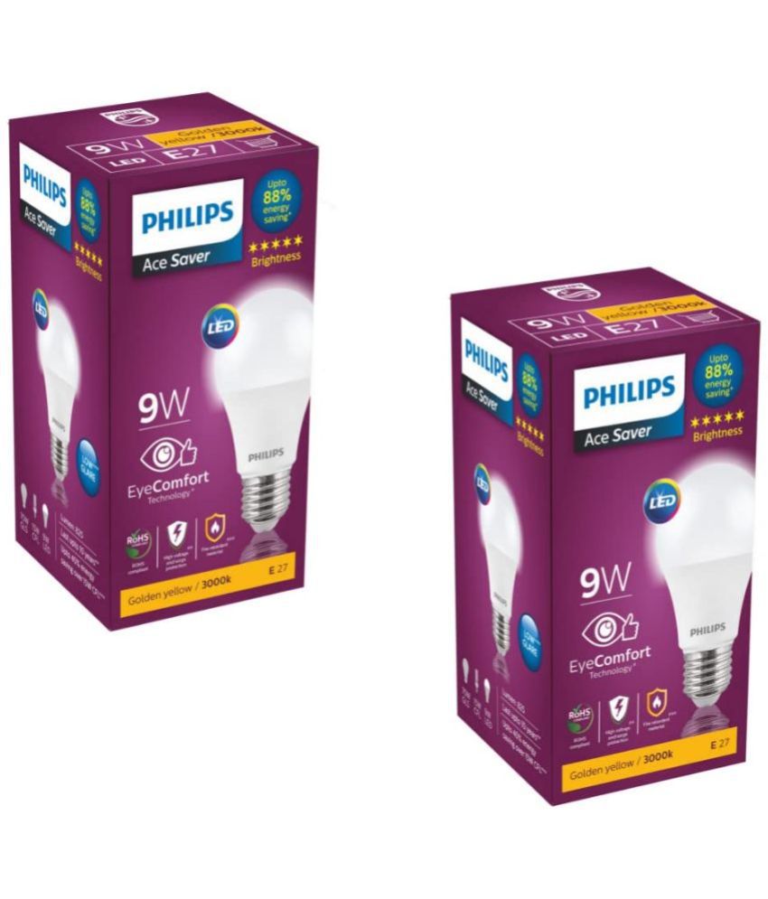     			Philips 9W Warm White LED Bulb ( Pack of 2 )