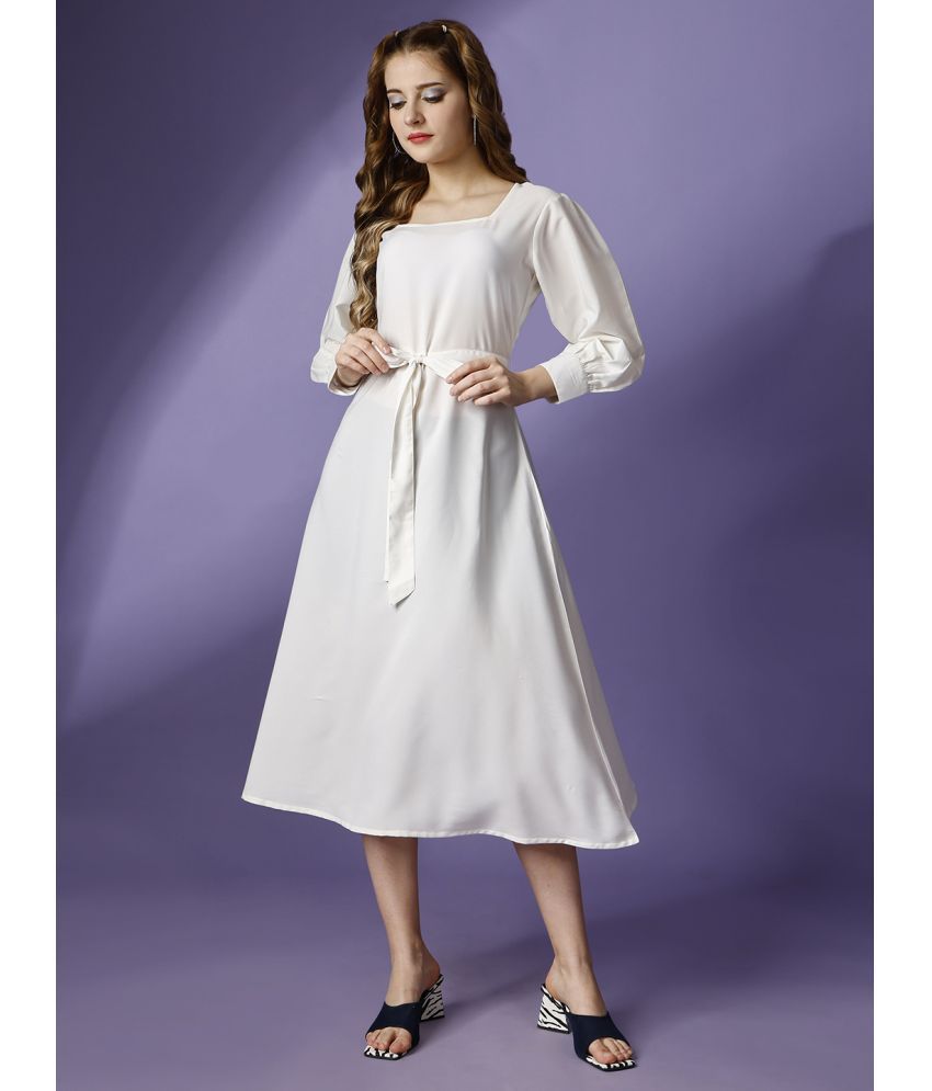     			RAISIN Crepe Solid Midi Women's Fit & Flare Dress - White ( Pack of 1 )