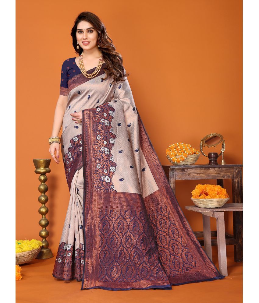     			Rangita Women Ethnic Motifs Woven Kanjivaram Saree with Blouse Piece - Rose Gold