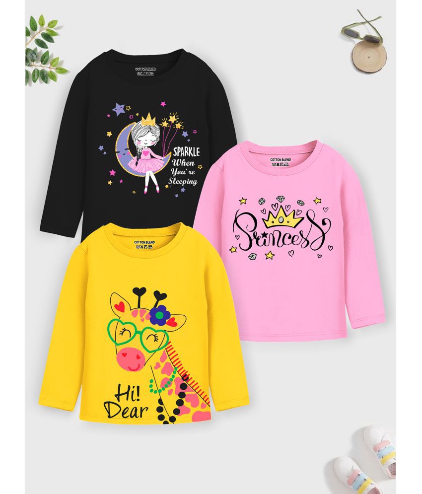     			Trampoline Multicolor Cotton Blend Girls T-Shirt ( Pack of 3 )