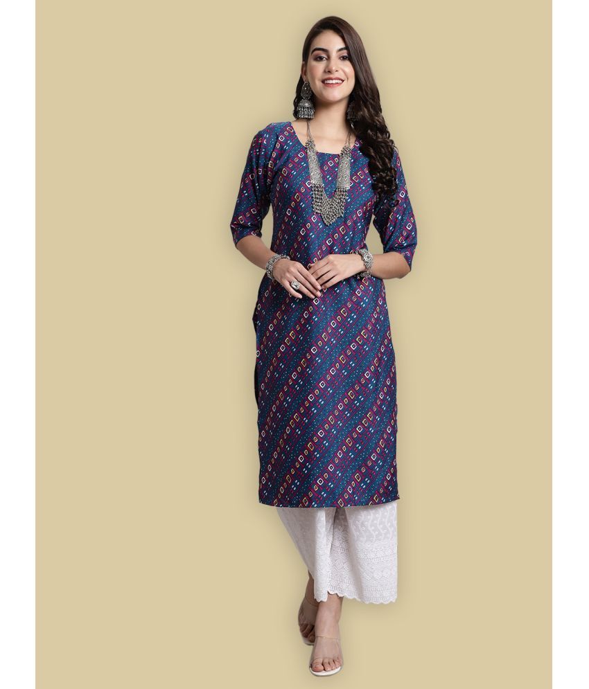     			Ethnic Basket Crepe Printed Straight Women's Kurti - Blue ( Pack of 1 )