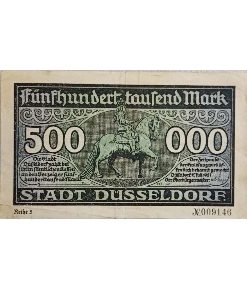     			Extremely Rare Scarce Old Vintage Germany 500,000 Mark Notgeld Banknote
