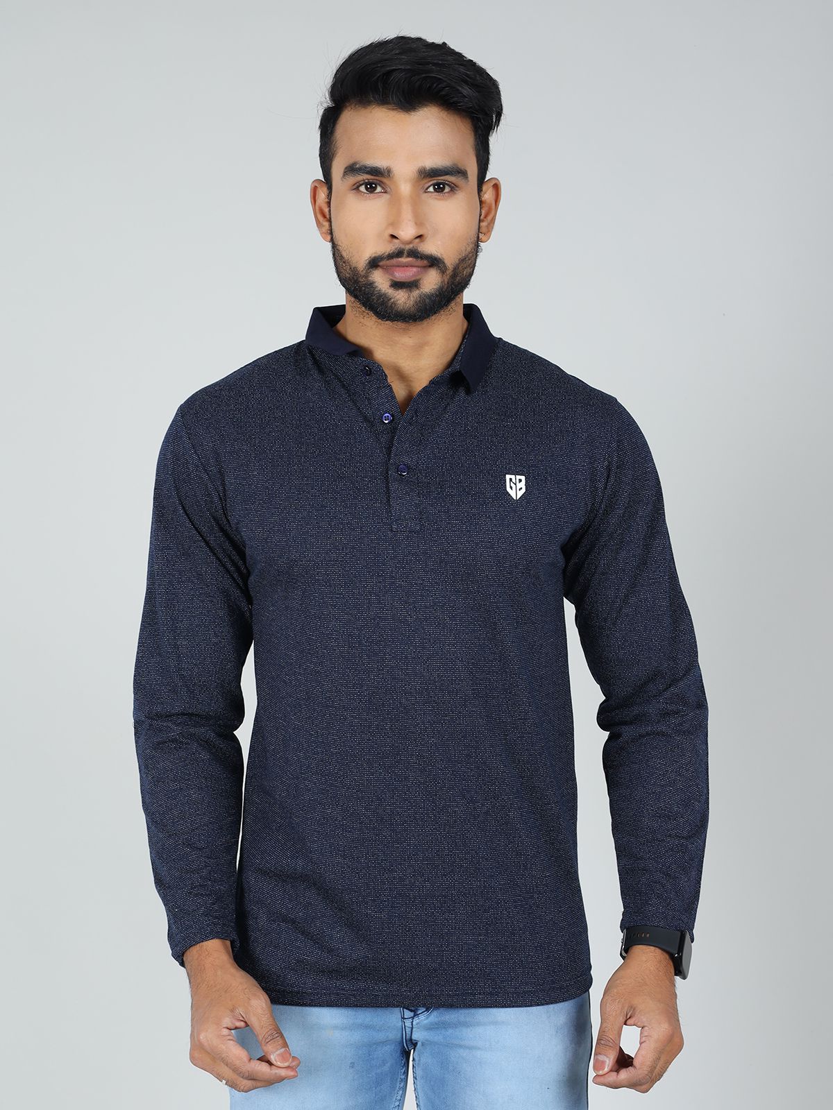     			GAME BEGINS Cotton Slim Fit Self Design Full sleeves Men's Polo T Shirt - Blue ( Pack of 1 )