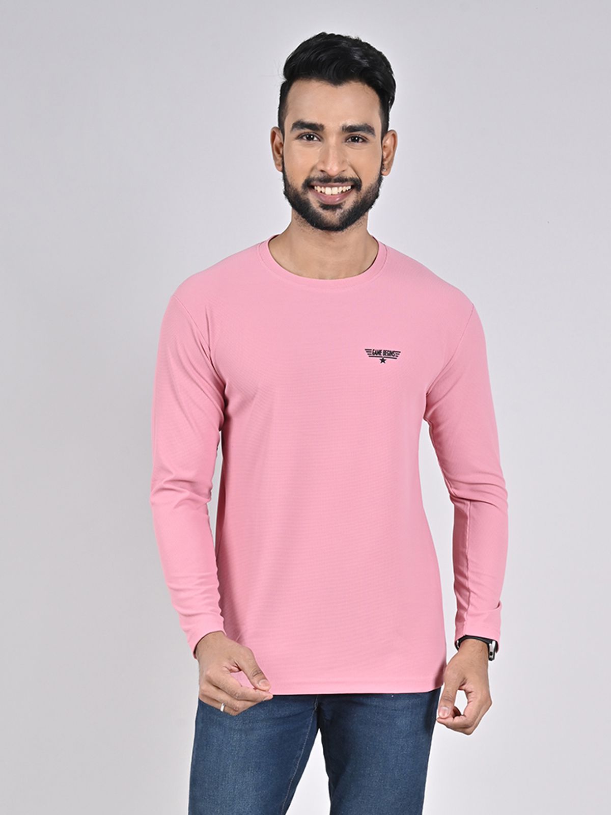     			GAME BEGINS Polyester Regular Fit Solid Full Sleeves Men's T-Shirt - Pink ( Pack of 1 )
