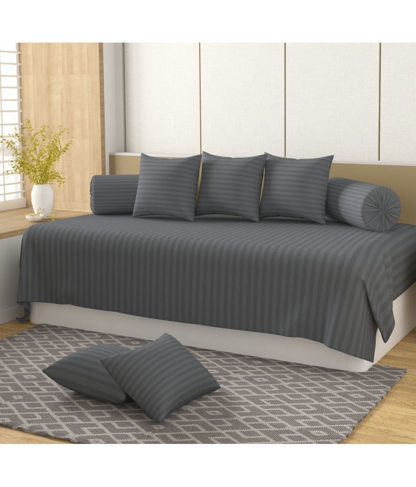     			HIDECOR Microfibre Vertical Striped Diwan Set 8 Pcs - Gray