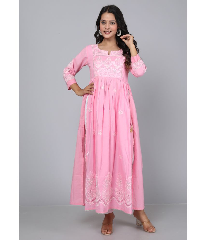     			HIGHLIGHT FASHION EXPORT Cotton Embroidered Nayra Women's Kurti - Pink ( Pack of 1 )