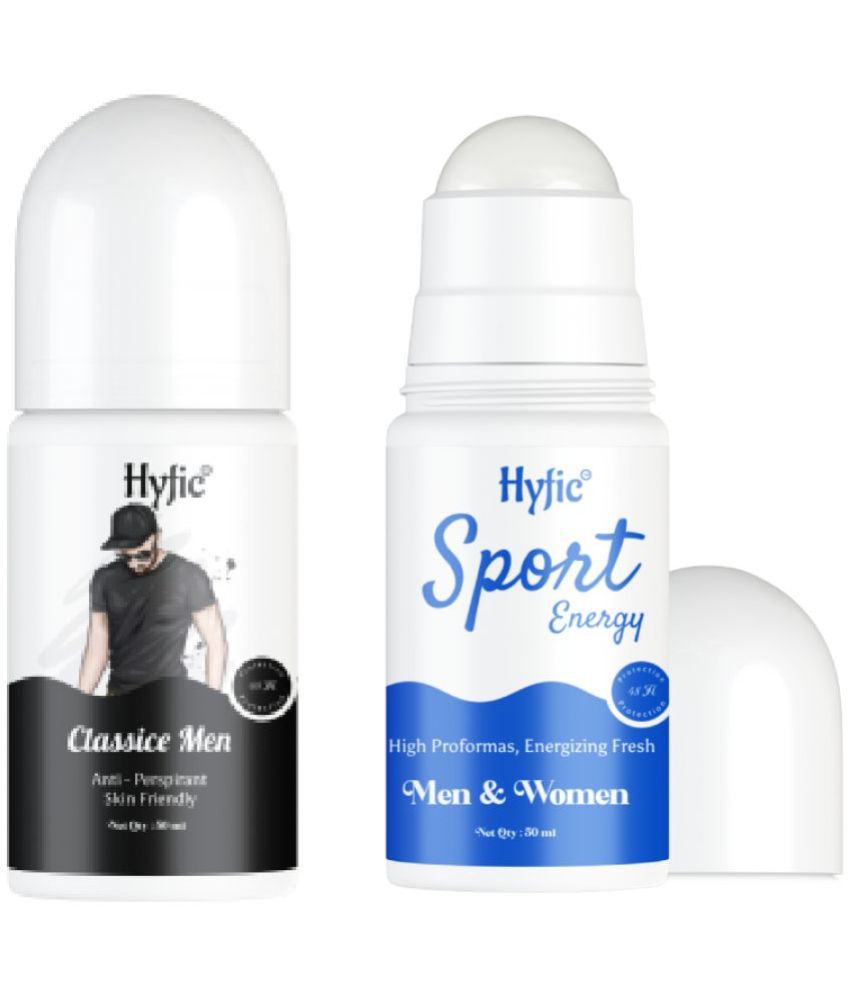     			HYFIC Classic Men's & Sport Energy underarms Roll On Perfum 50 Ml - , Aluminium Free, Silicon Free, 5% AHA, Licorice Extract, Menthol Cool Soft, Smooth, and Fresh PACK OF 2