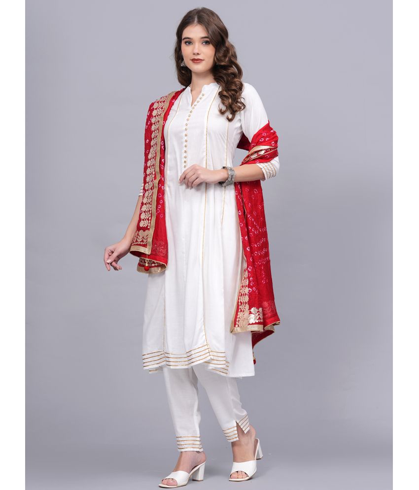     			JC4U Rayon Embellished Kurti With Pants Women's Stitched Salwar Suit - White ( Pack of 1 )