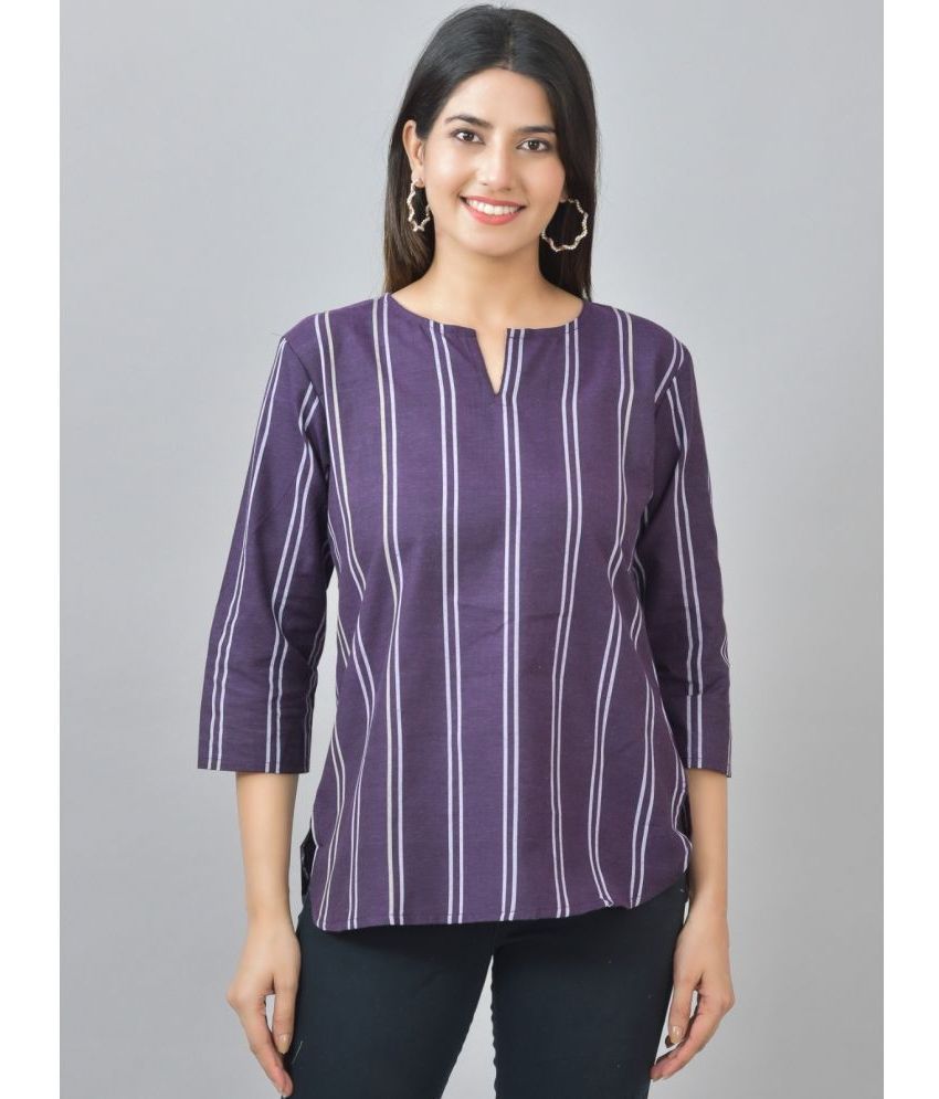     			QuaClo Cotton Striped Straight Women's Kurti - Purple ( Pack of 1 )